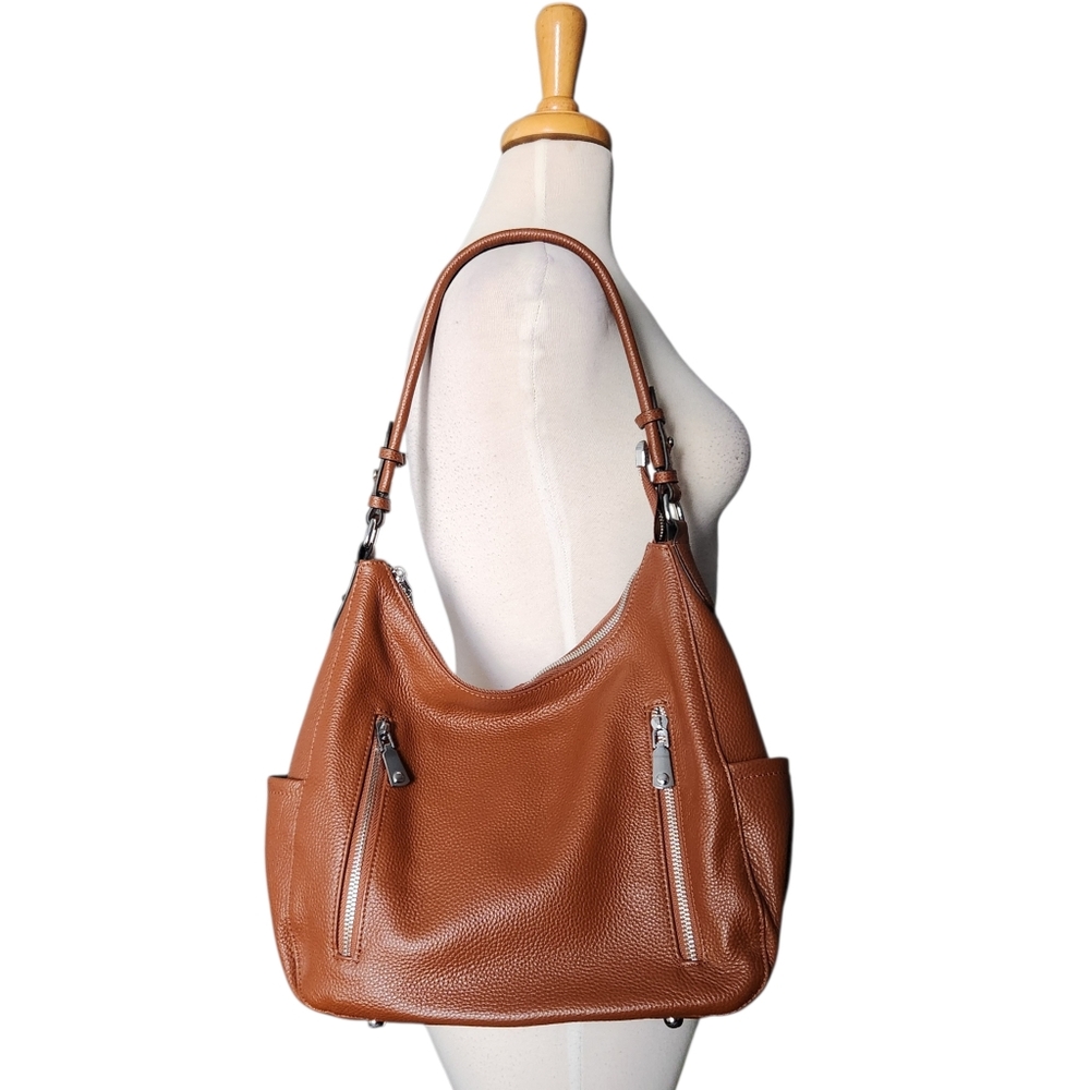 Over Earth Brown Genuine Leather Hobo Shoulder Crossbody Bag